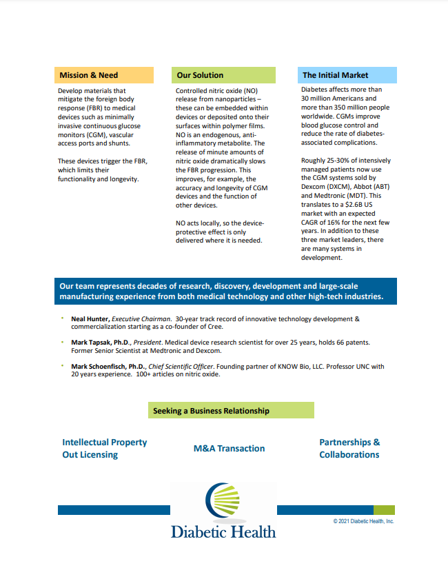 Diabetic Health Inc. Corporate Brief PDF download